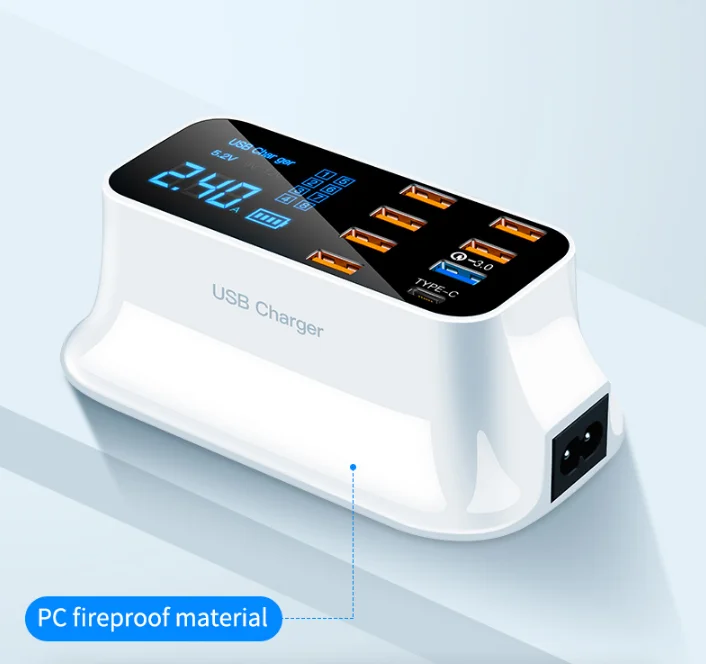 8 портов новая модель 2020 светодиодный дисплей портативный мобильный телефон для путешествий быстрая зарядка QC 3,0 8 портов 5 в 3 а адаптер Type C мульти Usb