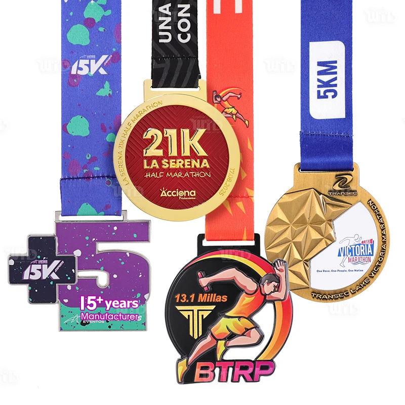 Medalha de Maratona Personalizada de Fábrica com Fitas, Design de Alta Qualidade, Medalha Personalizada com Esmalte 3D, Medalha de Premiação Esportiva de Conclusão