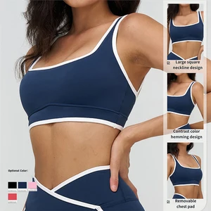 2026 New Nude Feel Color Block Scoop Neck High Support Breathable Quick Dry Women Sports Bra for Running Fitness