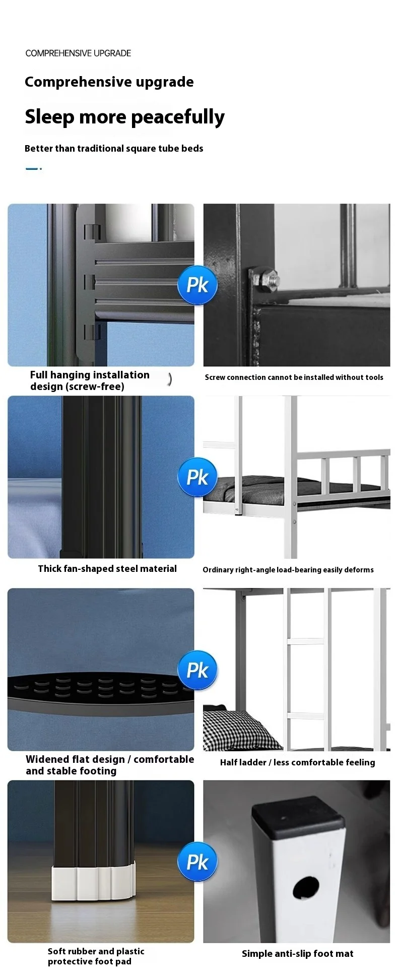 product hot selling luxury dormitory iron bed ladder durable simple double bunk staff modern design style metal frame school furniture-4