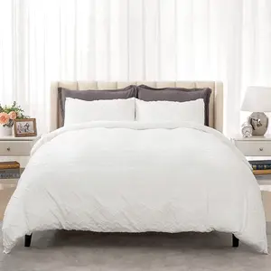 Factory Customize Boho White 3 Pieces Embroidery Shabby Chic Washed Microfiber Home Bedding Duvet Covers
