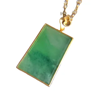 Custom High Quality Women Jewelry 18k Gold Plated Green Jade Necklace Pendant