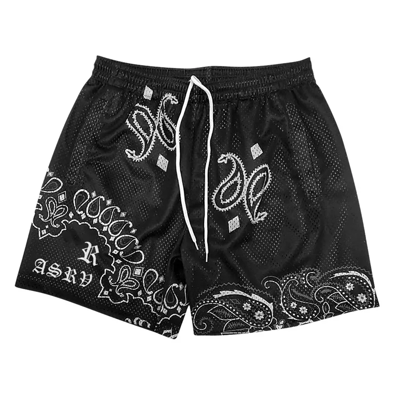 Designer Cropped Fit Polyester Mesh Basketball Shorts Custom  Summer Basic plus size Men's printed Paisley Shorts941_voghion.com