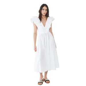 OEM 2026 Summer New Arrival Women Clothing Fashion Flounce v Neck v Back Casual Women Midi Dress