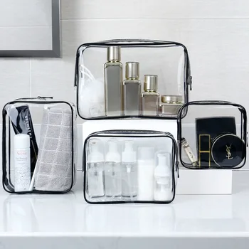 Wholesale Waterproof Clear Large Capacity Neutral Travel Toilet Bag Organizer Transparent PVC Cosmetic Bag with Logo