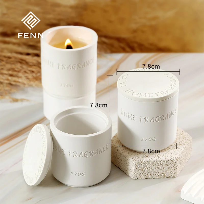 Nordic Modern Resin Candle Vessel And Lid Wedding White Embossed Unique Empty Candle Vessel With Lid