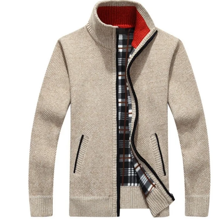 Autumn winter knnited thicken cashmere full zipper jackets plus size men cardigan sweater coat_voghion.com