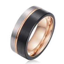 Ouyuan Jewelry Fashion Jewelry Inlay Tungsten Ring Thin Groove Line Brushed Tungsten Bands For Women Men Comfort Fit Size 6-15