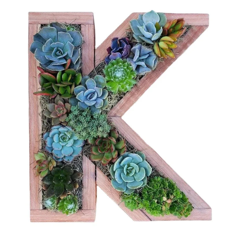Multi Types Containers Wood Craft Garden Decoration Creative Letters Succulent Flower Pots Alphabet Shape Green Planter