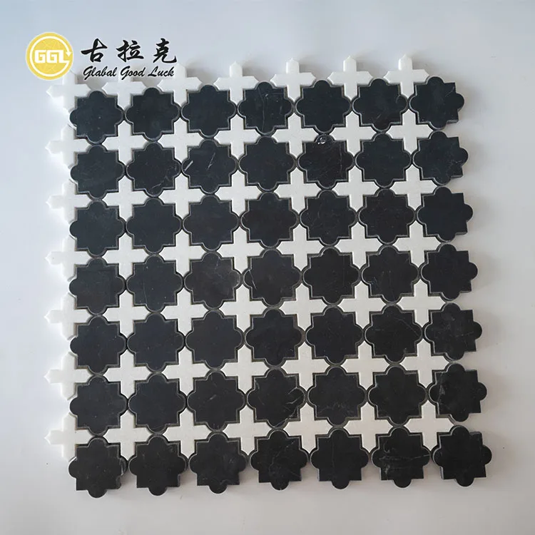 Cross Mix Star Shape Marble Pattern Waterjet Mosaic Tile Interior Design