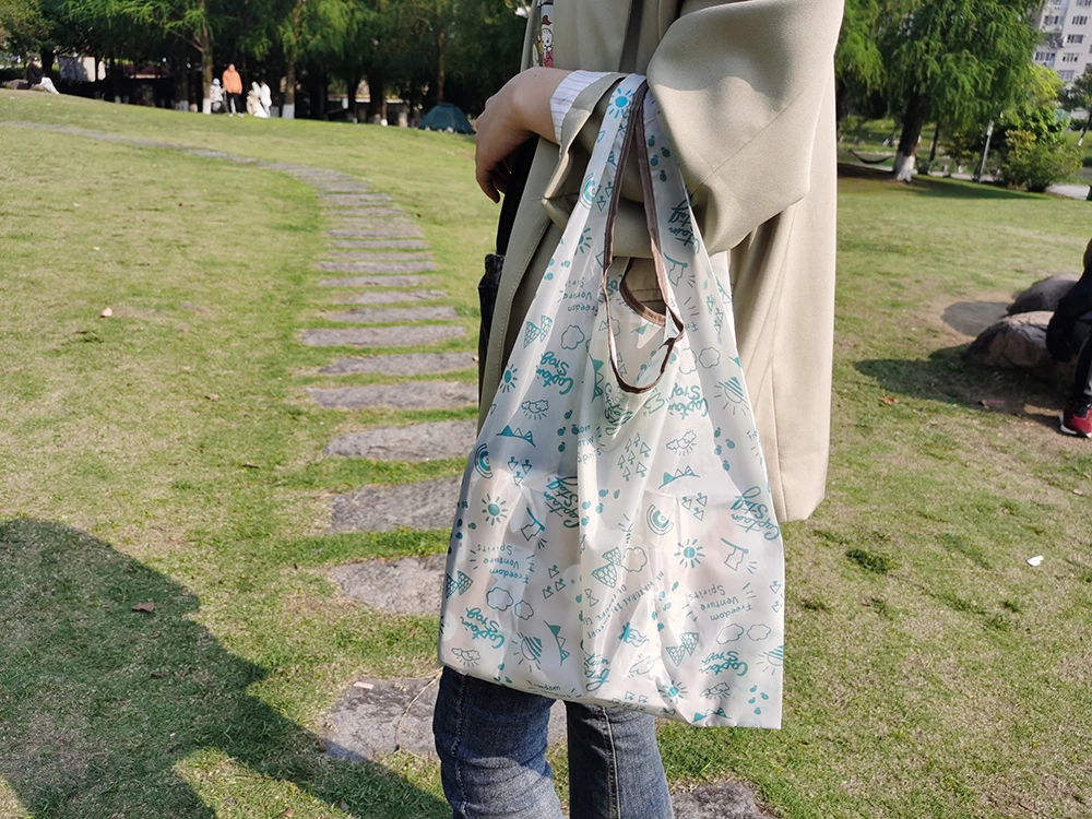 Wholesale Eco Friendly RPET Foldable Polyester Tote Shopping Bag Custom Reusable Grocery Bag