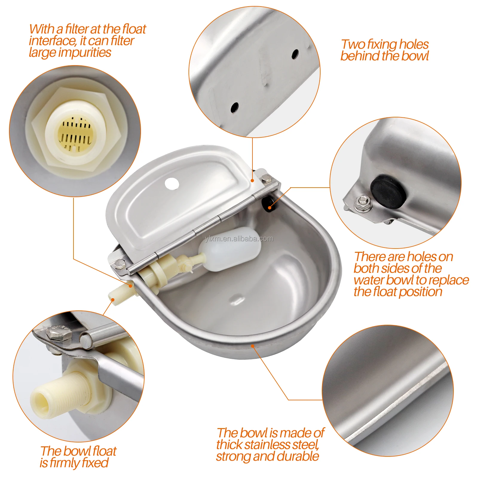 Animal Cattle Cow Water Feeding Bowl Stainless Steel Ox Calf Water Drinking Bowl With Floating