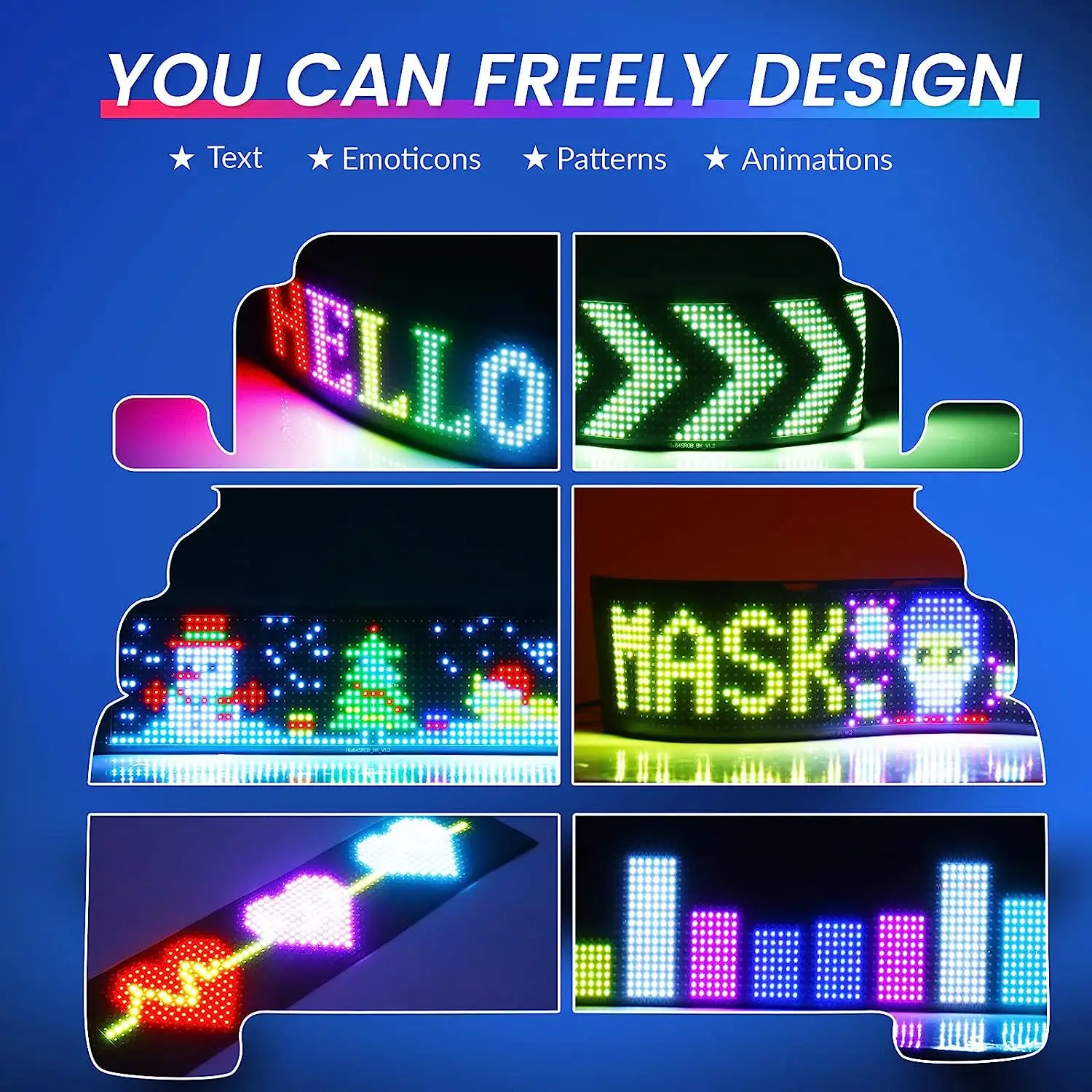 Panneau LED Programmable Voiture Bluetooth - Écran Défilant Personnalisé App, Flexible Étanche IP66, USB 5V, Texte Image Animation Couleur