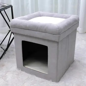 House Linen Fabric Ottoman Foldable Dog House Pet Ottoman House Seat Footstool