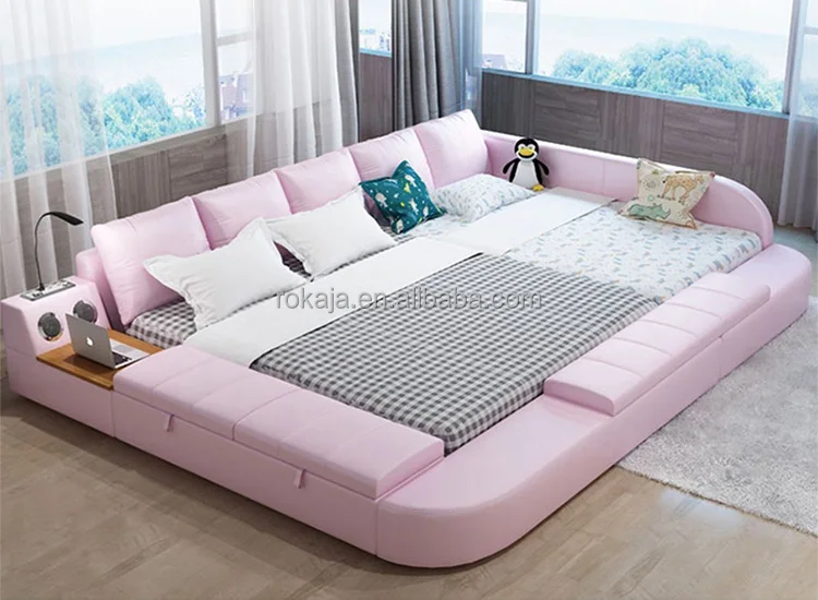 American Style Queen Double Bed With Storage Modern Leather Tatami Baby