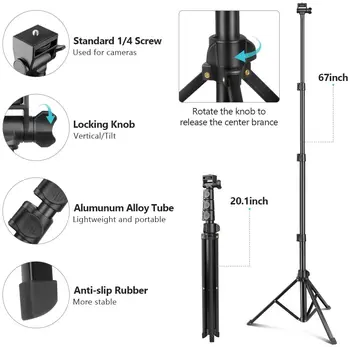 MT36 Selfie Stick Phone Tripod 67" Extendable Travel Tripod Stand with Phone Clip 1.7meter Tripod for Video Shooting Vlog detail image