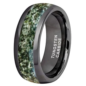 Coolstyle Jewelry 8mm Comfort Fit Engagement Wedding Bands for Men Women Agate Stone Inlay Gunmetal Tungsten Carbide Ring