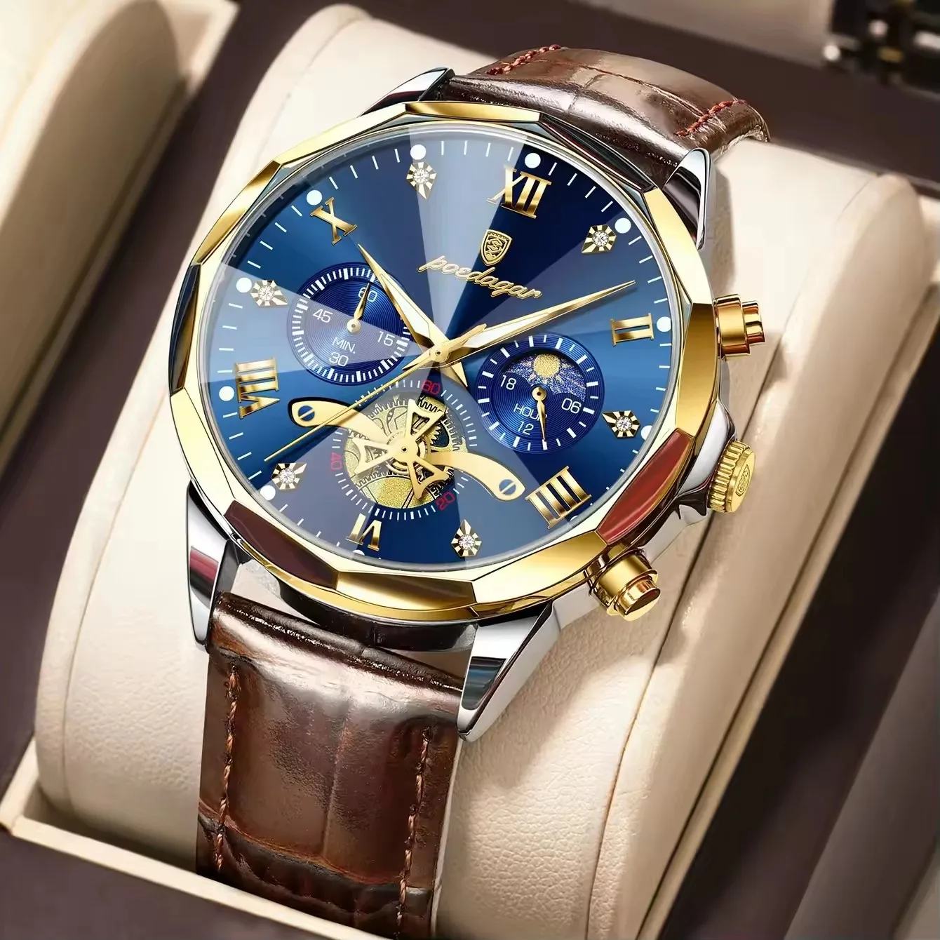 Poedagar 938 Wholesale Leather Strap Watch for Men Quartz Movement Waterproof Luminous C aperçu 12