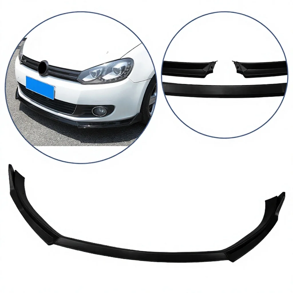 Exterior Accessories ABS Front Bumper Lip Spoiler 3 Sections Front Splitter AR Brand Easy Installation VW Volkswagen Golf 6 MK6