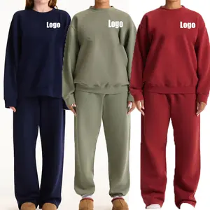 Custom Comfortable Activewear Wholesale French Terry Two Piece Heavyweight New Arrival Women Clothing Sport Tracksuit Set