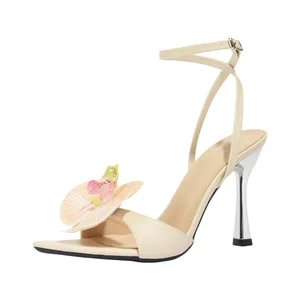 ODM OEM Orchid Heels Heel Sandal Plus Size Pointed Toe Stiletto Sandals With Flower Design for Elegant Party and Wedding Wear
