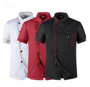 Multi-Color Short-Sleeve Chef Coat - Stand Collar Pocket Design for Restaurant & Cafe Kitchen Teams, Kitchen Staff Uniform