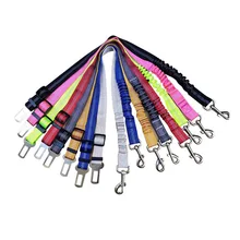 Nylon Pet Safety Belt Single Retractable Elastic Dog Car Leash with Reflective Ribbon Decoration Solid Pattern Collar