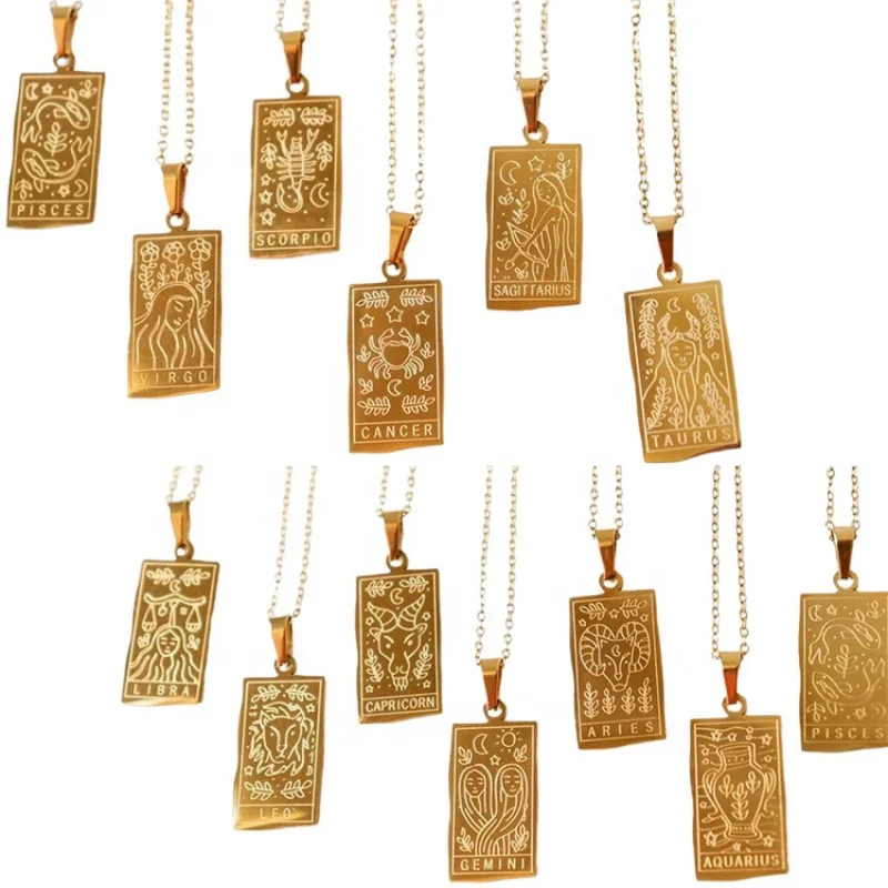 Zodiac Sign Jewelry Zodiac Gold Pendant Astrology Necklace Gift Sagittarius Tarot Necklace 18k Gold Plated Stainless Steel
