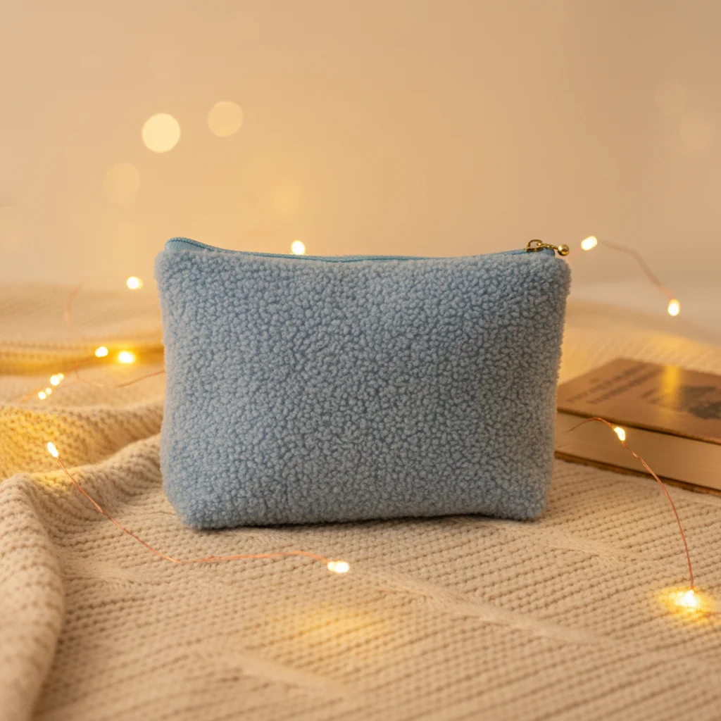 Customize Logo Soft Cute Makeup Pouches Teddy Portable Travel Zipper Terry Plush Toiletries Cosmetic Bags