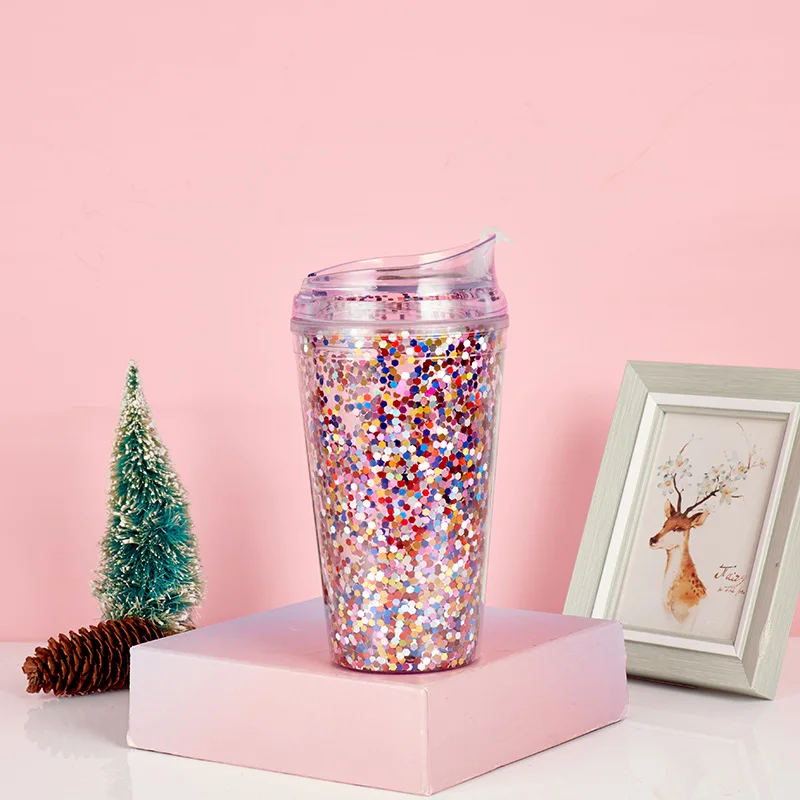 Лидер продаж оптовая продажа Прозрачный Акриловый стакан с двойными стенками без бисфенола А пайетками и двумя видами