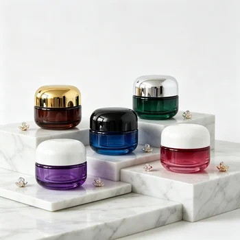 High-end 15g Transparent Curved Glass Jar Customizable Glass Collar Plastic Screw Cap