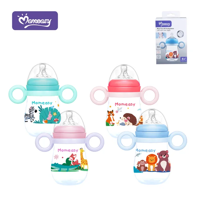 Hot Selling Custom  PP  Feeding Bottle for Newborns 10oz/300ML  Wide neck Feeding Bottle Milk Feeding Bottle with Handle