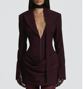 Women's Fall/winter New Arrival Elegant Solid Color Deep V-neck Collar Pleated Mini-length Waist-defining Dresses Fashion