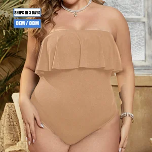 2026 Summer Off-Shoulder One-Piece Swimsuit, Solid Color Beachwear, Plus Size Women's Bikini