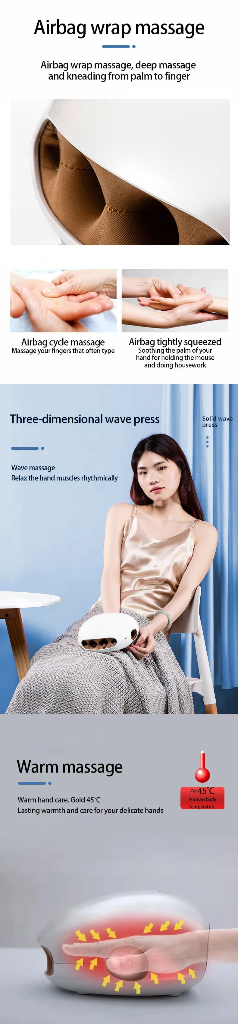 Cordless Electric Air Compression Hand Palm Fingers Massager Pain ...