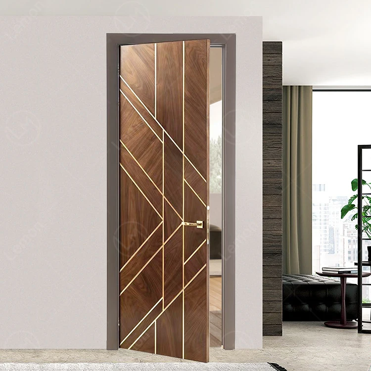 Walnut Veneer Front Door Designs with Luxury Waterproof Veneer Wood Door With Frame USA Market
