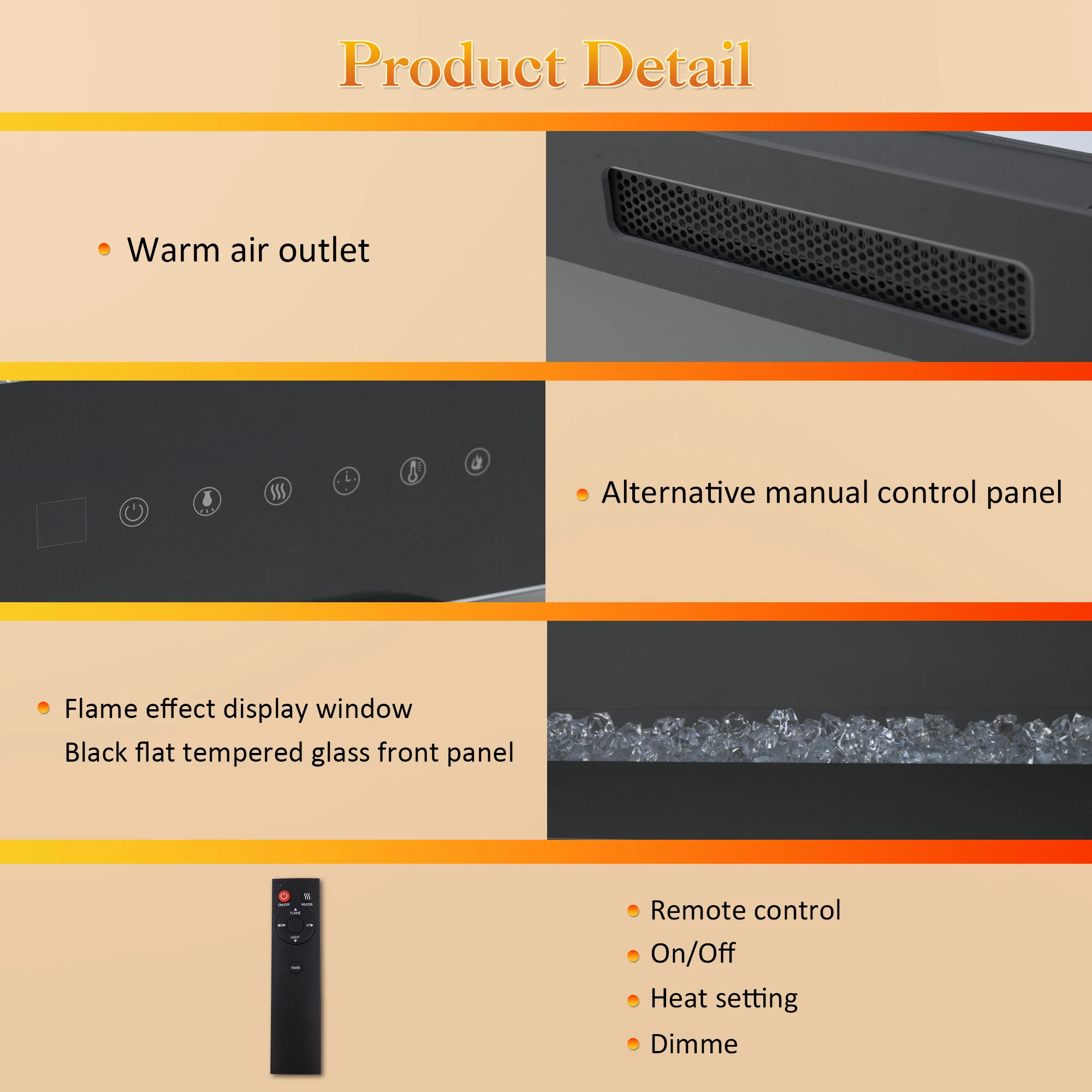 Konwin 50 Inch Recessed And Wall Mounted Electric Fireplace Heater Wfp