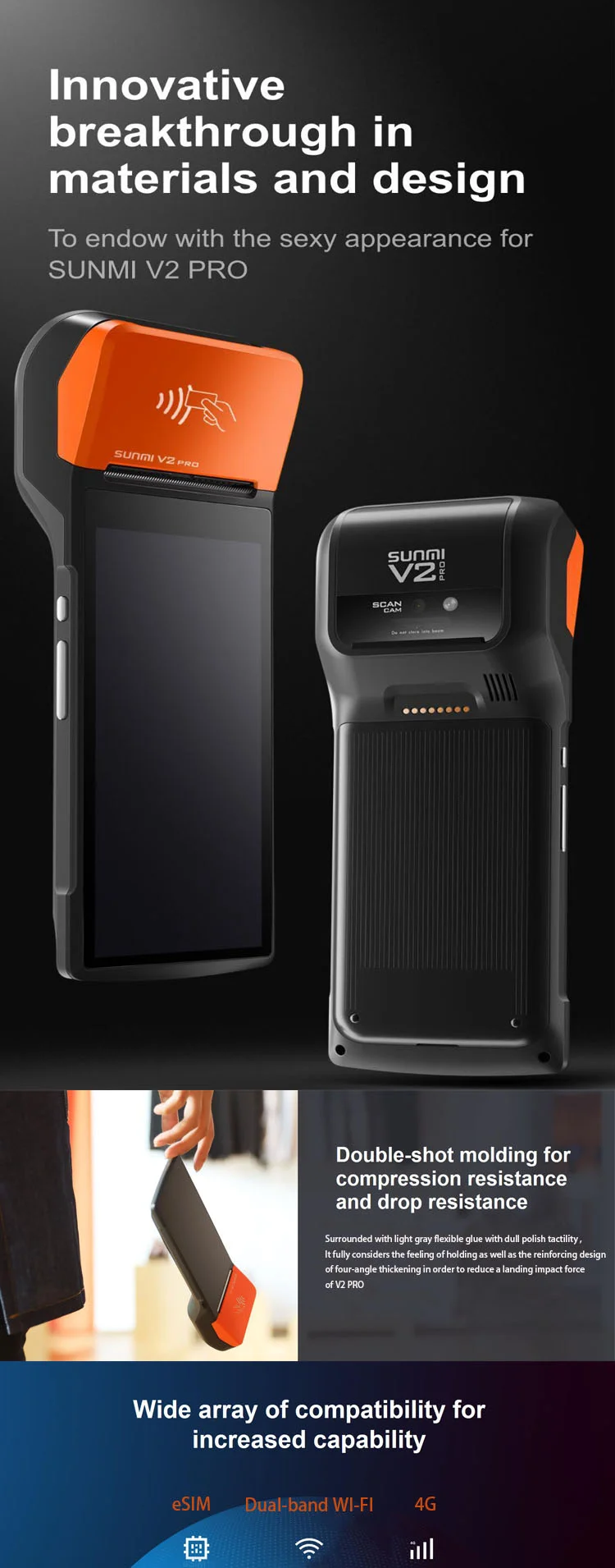 Sunmi V2 Pro Android System 1D 2D NFC POS Handheld Terminal Sunmi V2 Pro Receipt Label Printing Scanner
