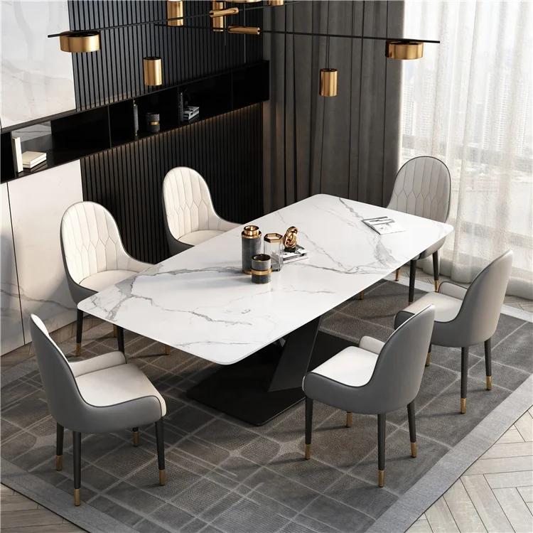 Italian Modern Simple Style Dining Room Set Carbon Steel Frame Marble Table Dining Room Furniture