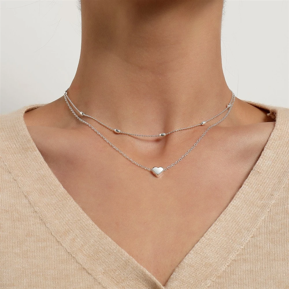 Minimalist Heart Layered Necklace for Women