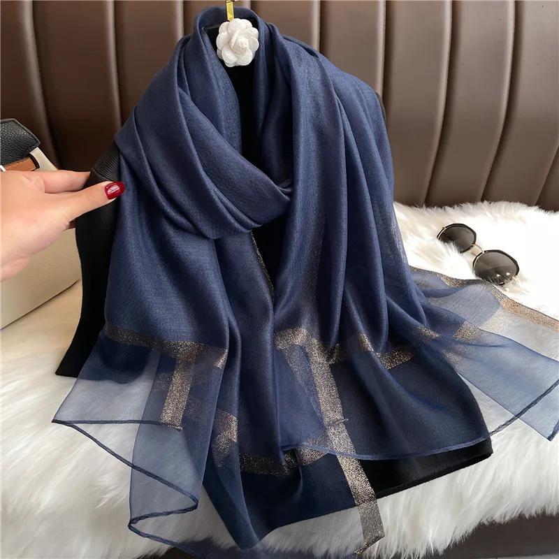 Ladies Silk Wool Embroidered Shawls and Wraps 180*70 Thin Soft Plain Silk  Wool Blend Echarpe Hijabs Silk Organza Scarves Women