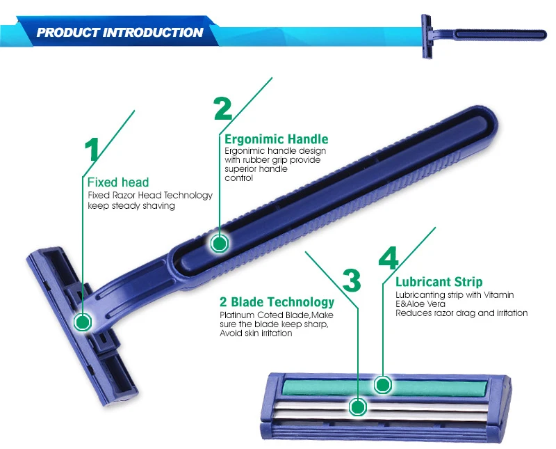 Hot selling plastic handle fixed double blade disposable razor