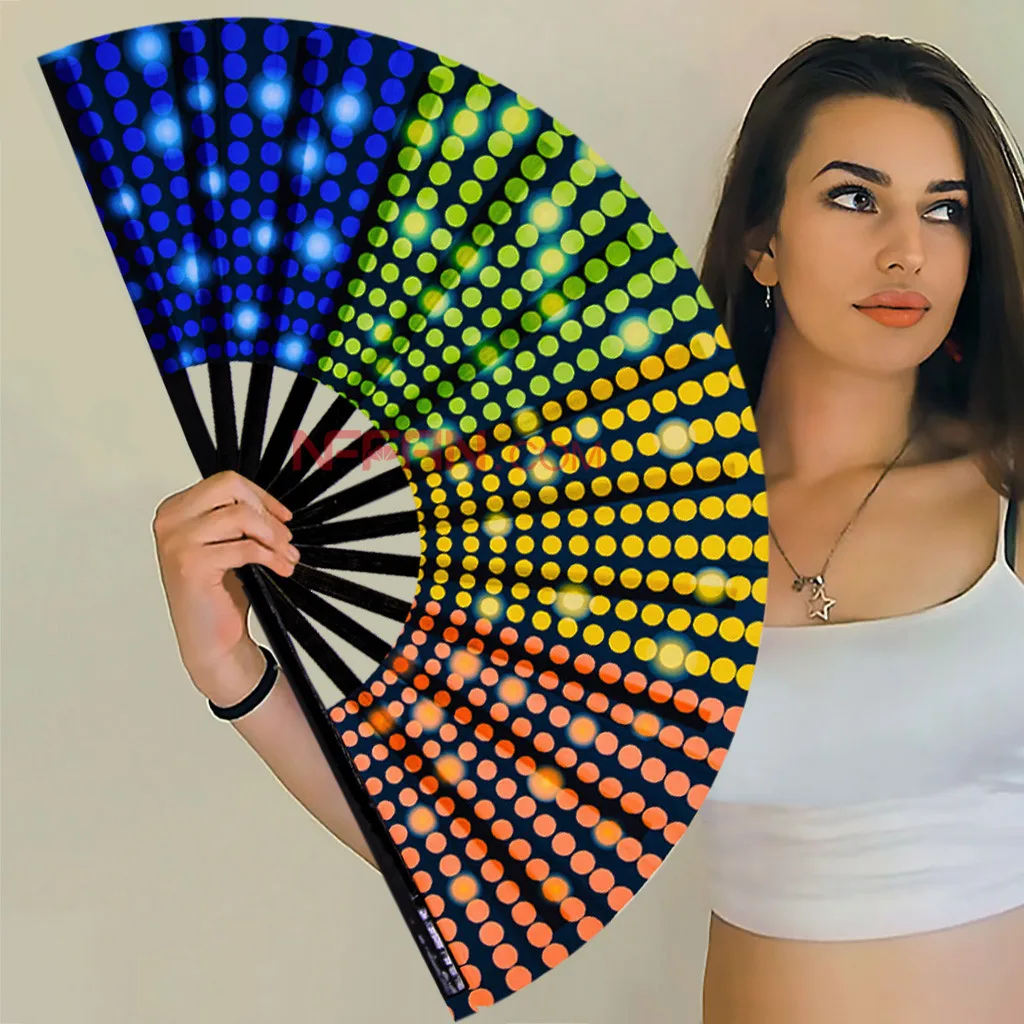 Оптовая продажа большой светоотражающий бамбуковый складной веер для танцев 13 дюймов