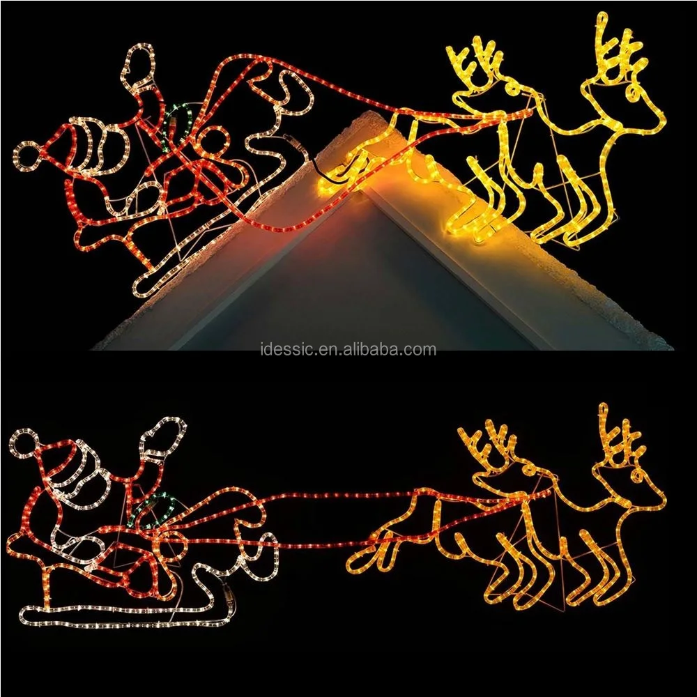 Outdoor 2D Animated Running LED Rope Light Running Reindeer Sleigh Sculpture for Winter Christmas Park Zoo Lawn Displays