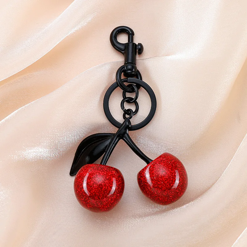 Cute Strawberry Cherry Heart Keychain Fashionable Red Bag Charms Keyring Purse Backpack Car Accessories for Women Girls Gift