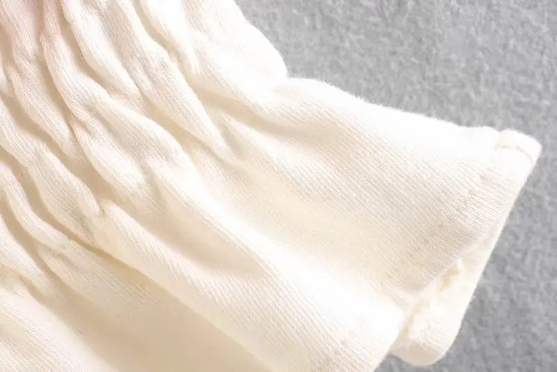 Autumn Essential Basic Loose Short Sweater Strap Lantern Sleeve Slim Stretch Waist Part Touch Elastic Fabric Knitted Wear Casual