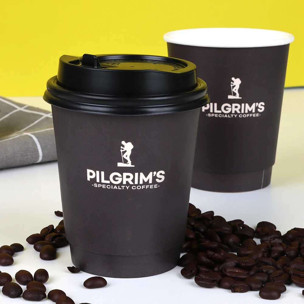 Custom Designed Disposable Solid Build Simple Wall Black Paper Cups for Supermarkets