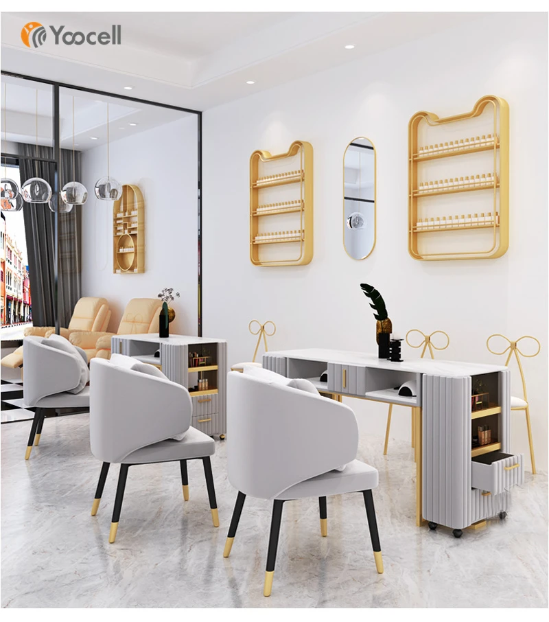 Yoocell Nail Table Beauty Salon Furniture Package Luxury Nail Bar Desk Pink Manicure Table And