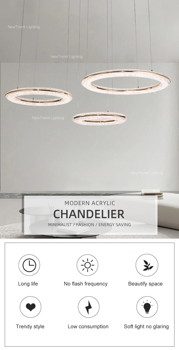 lc9880 indoor decoration round pendant light living dining room restaurant staircase home villa acrylic ceiling led ring chandelier-0