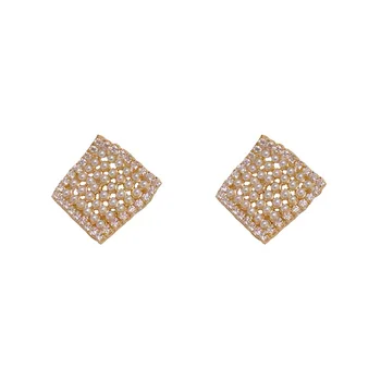 Niche Elegant Light Luxury Diamond Pearl Square Earrings S925 Silver Needle Gold Plated Alloy All-Match Gentle Ear Design